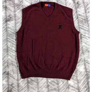 AAA V Neck Red 100% Cashmere Knit Sweater Vest Sleeveless Elephant Logo Large
